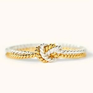 Minimalist Rope Style Gold and Silver Two-Tone Knot Ring Multiple Sizes